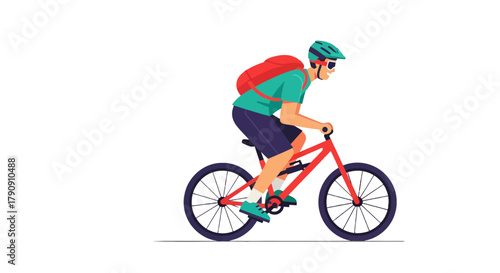 Cyclist With Backpack Rides Bicycle Against Black Background For Recreation and Exercise