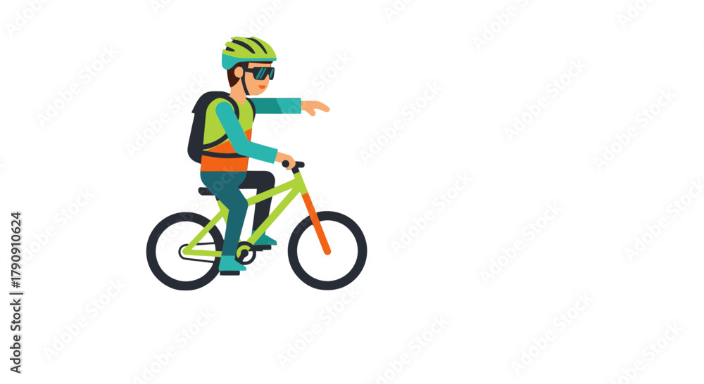 Fototapeta premium Cyclist With Sunglasses On His Bicycle Pointing The Way Silhouette Isolated On Black
