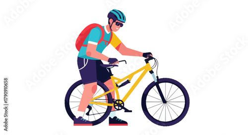 Cyclist With Sunglasses And Backpack Ready For Adventure On Mountain Bike Trip