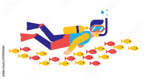 Diver Explores Underwater World Surrounded By Colorful Fishes In This Artistic Conception