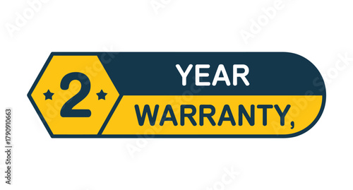 A graphic representation of a two-year warranty badge, featuring the number 2 and the words YEAR WARRANTY in bold text against a dark blue and yellow background.