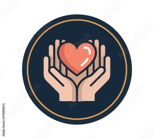 Hands holding a heart icon vector illustration in flat design style symbol of love care and charity