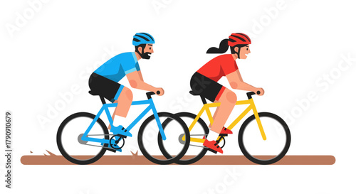 Cyclists Adventure: A Colorful Illustration of Two People Biking Together on a Trail