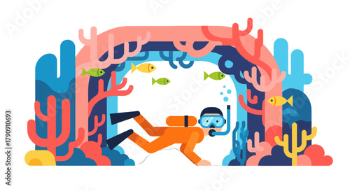 Diver Explores Underwater World Surrounded By Colorful Marine Life and Coral Reefs