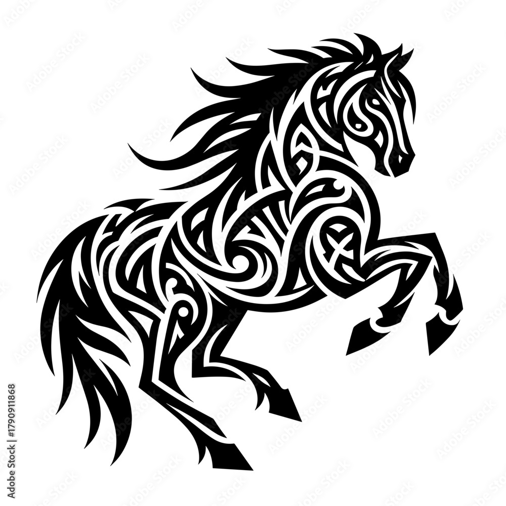 Fototapeta premium A stylized horse in a tribal tattoo style. Celtic ornamental vector illustration. Black silhouette graphic for a logo or emblem design.
