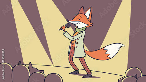 3D Fox Hosting Animal Fashion Awards on Stage Vector