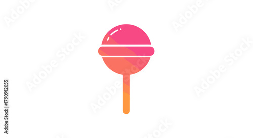 Minimalist flat illustration of a lollipop. Simple candy icon with a pink and orange gradient. Vector graphic symbol for sweets and desserts