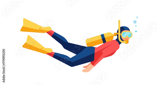 Diver Exploring The Depth of The Ocean With Yellow Flippers And Scuba Gear