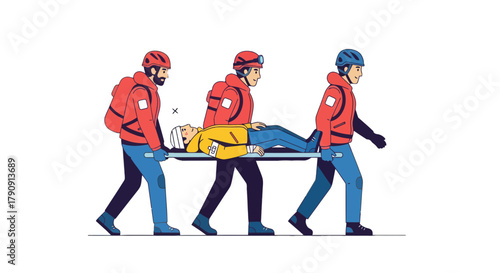 Emergency Responders Carrying Injured Person On Stretcher in a Rescue Operation