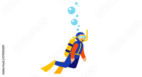 Diver Floating With Bubbles On Dark Background For Aquatic Exploration