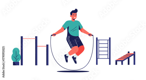 Energetic Athlete Jumping Rope in a Park Setting With Minimalist Illustration