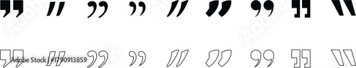 Set of quote mark and dialogue icons, speech bubble and text symbols, communication and messaging vector elements for ui, web, and graphic design.