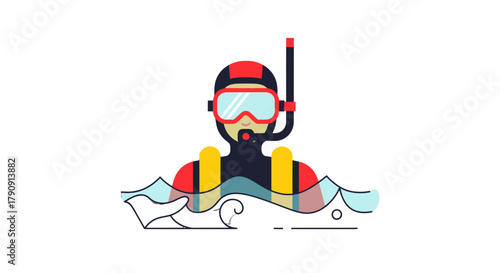 Diver Illustration Floating Within Ocean Water with Distinctive Aquatic Equipment Features