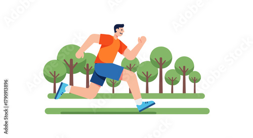 Energetic Athlete Running Through Park, Depicting Fitness and Outdoor Activity, Joyfully
