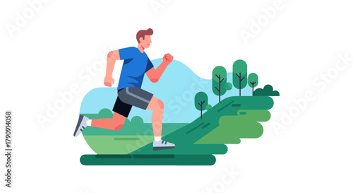 Energetic Athlete Sprinting Through a Verdant Landscape for Fitness and Outdoor Activities