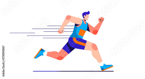 Energetic Athlete Sprinting Across the Dark Background, Demonstrating Speed and Agility