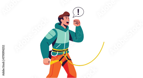 Energetic Climber Demonstrates Strong Emotion with Exclamation and Determined Gesture