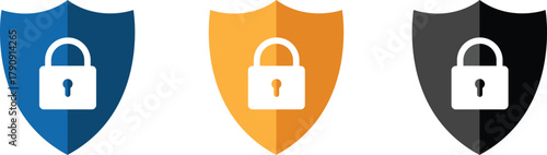 Cyber security shield with lock symbol data protection and privacy defense vector Illustration.