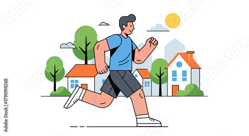 Energetic City Runner Enjoying Active Lifestyle In Front Of Lovely Houses