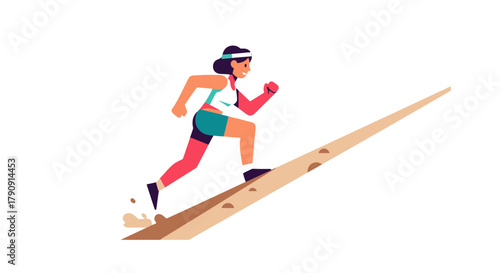 Energetic Female Runner Overcoming a Challenge While Ascending a Steep, Sloped Surface