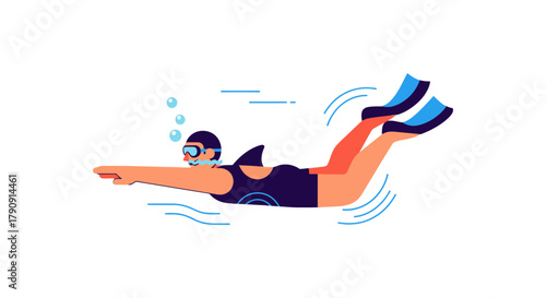 Diver Swimming Effortlessly in the Underwater Depths Through the Dark Abyss