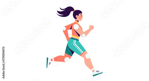 Energetic Female Runner In Action With Simple Flat Design Illustration