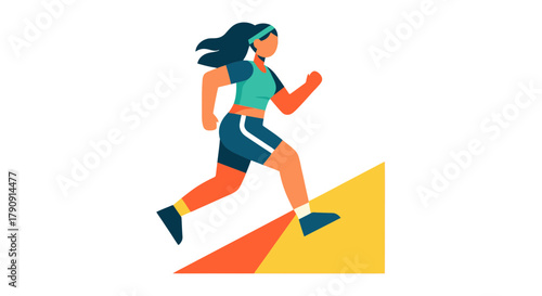 Energetic Female Runner Overcoming Obstacles In Vibrant Illustration Style