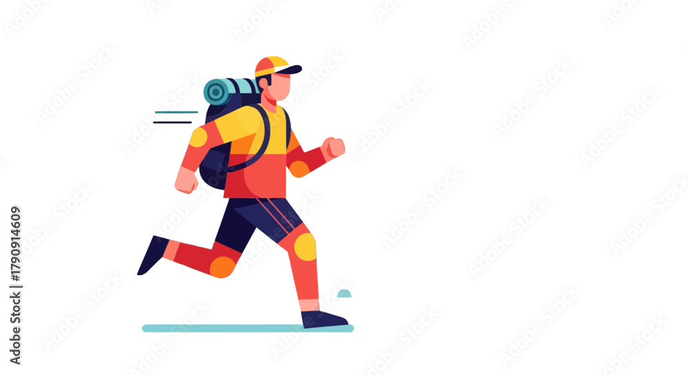 Obraz premium Energetic Hiker With Backpack Ascending, Depicted In A Vibrant Animated Illustration