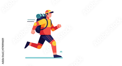 Energetic Hiker With Backpack Ascending, Depicted In A Vibrant Animated Illustration