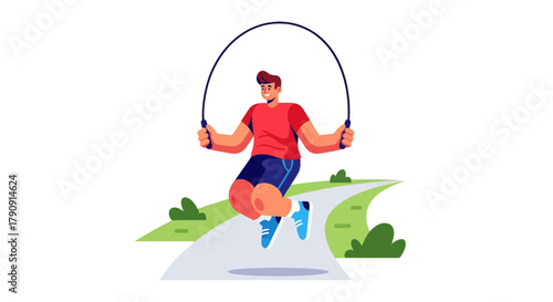 Energetic Jumper Practicing Fitness Exercise Outdoors On A Pathway With Modern Colors