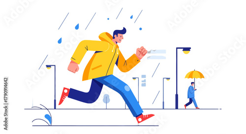 Energetic Individual Running Down Road During Rainy Night With Street Lights Illuminated