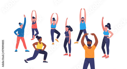 Diverse Group Engaging In Fitness Activities Against A Dark Background Depiction