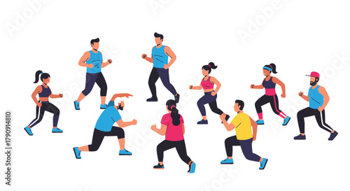 Diverse Group Engaging in Dynamic Fitness Drills on a Solid Black Backdrop