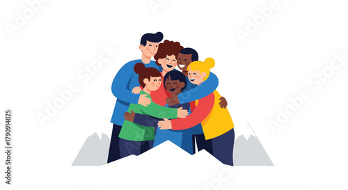 Diverse Group Embracing: Illustration Of Friendship, Unity, And Togetherness
