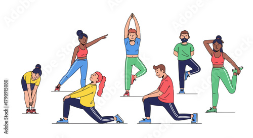 Diverse Group Of People Engaging In Varied Exercise Routines On Isolated Black Background