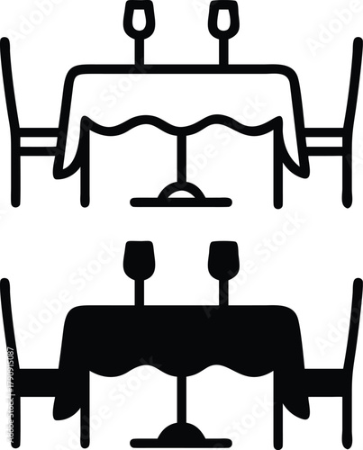 Restaurant Dining Dinner Meal Romantic Food Table Date Icon Vector Silhouette and Pictogram..eps