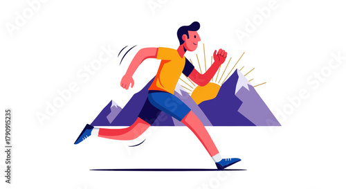 Energetic Runner Silhouetted Against a Mountainous Background Depicting A Dynamic Scene