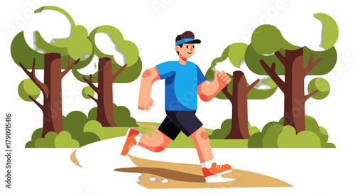 Energetic Runner Sprinting Through Forest Trail Under The Sunlight, Achieving Fitness Goals