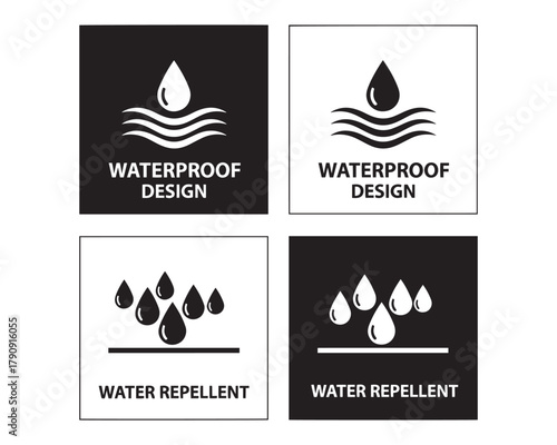 Waterproof and Water Repellent Icons Set for Product Protection