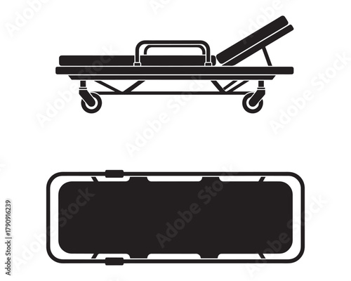 Medical Gurney Stretcher and Spinal Board Black Silhouette Graphics