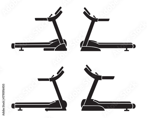 Treadmill Silhouettes Gym Exercise Fitness Black and White Workout