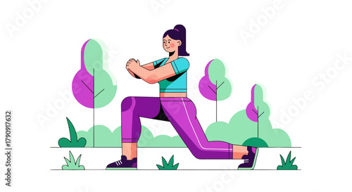 Woman Performing Exercise Outdoors Demonstrates Fitness, Health, and Well-being in Nature