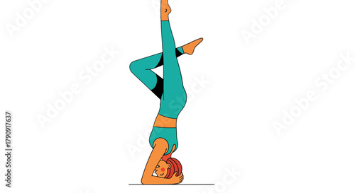Woman Performing Headstand Pose and Yoga Practice Against a Black Background
