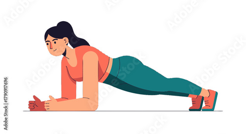 Woman Performing Plank Exercise on Black Background Conceptual Illustration
