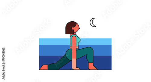 Woman Practicing Yoga Outdoors Under Moonlight In A Calm And Serene Atmosphere