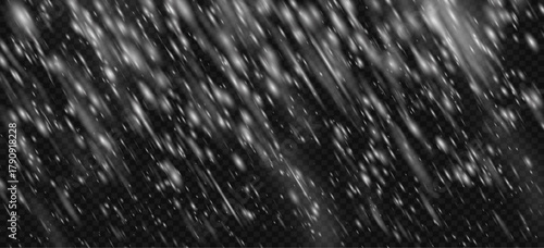 Snowstorm snow blizzard effect on white transparent falling snowflake png overlay. Winter frozen texture for ice cold sky or storm wind. Isolated flake frost realistic pattern on black background