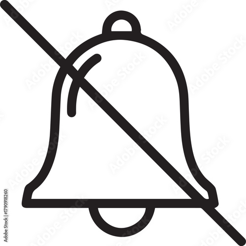 Icon symbolizing muted notifications or silenced alerts, a bell crossed out.