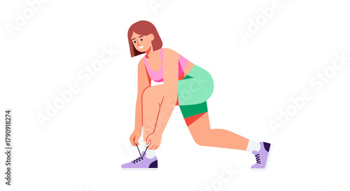 Woman Preparing For Workout, Tying Her Shoe, Exercise, Isolated On Black Background
