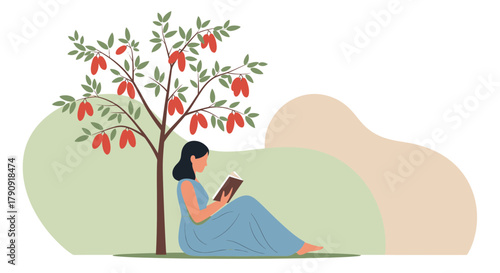 Woman Reading Beneath A Tree On A Calm Day Enjoying Solitude and Peaceful Moments