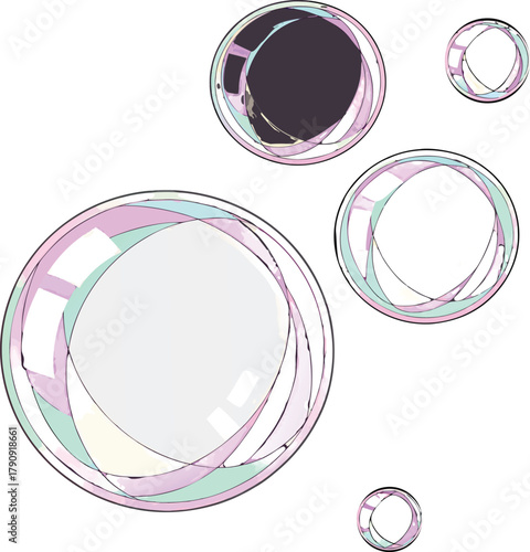 Iridescent soap bubbles float gracefully in a clean, bright space, bringing a touch of playful wonder and ephemeral beauty to any design project.